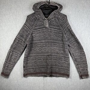 CARBON 2 COBALT Hoodie Mens Aztec Size Large Pullover Henley Sweater Cotton Grey
